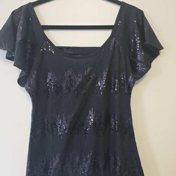 BCX Tops - BCX Black Sequin Flutter Sleeve Blouse